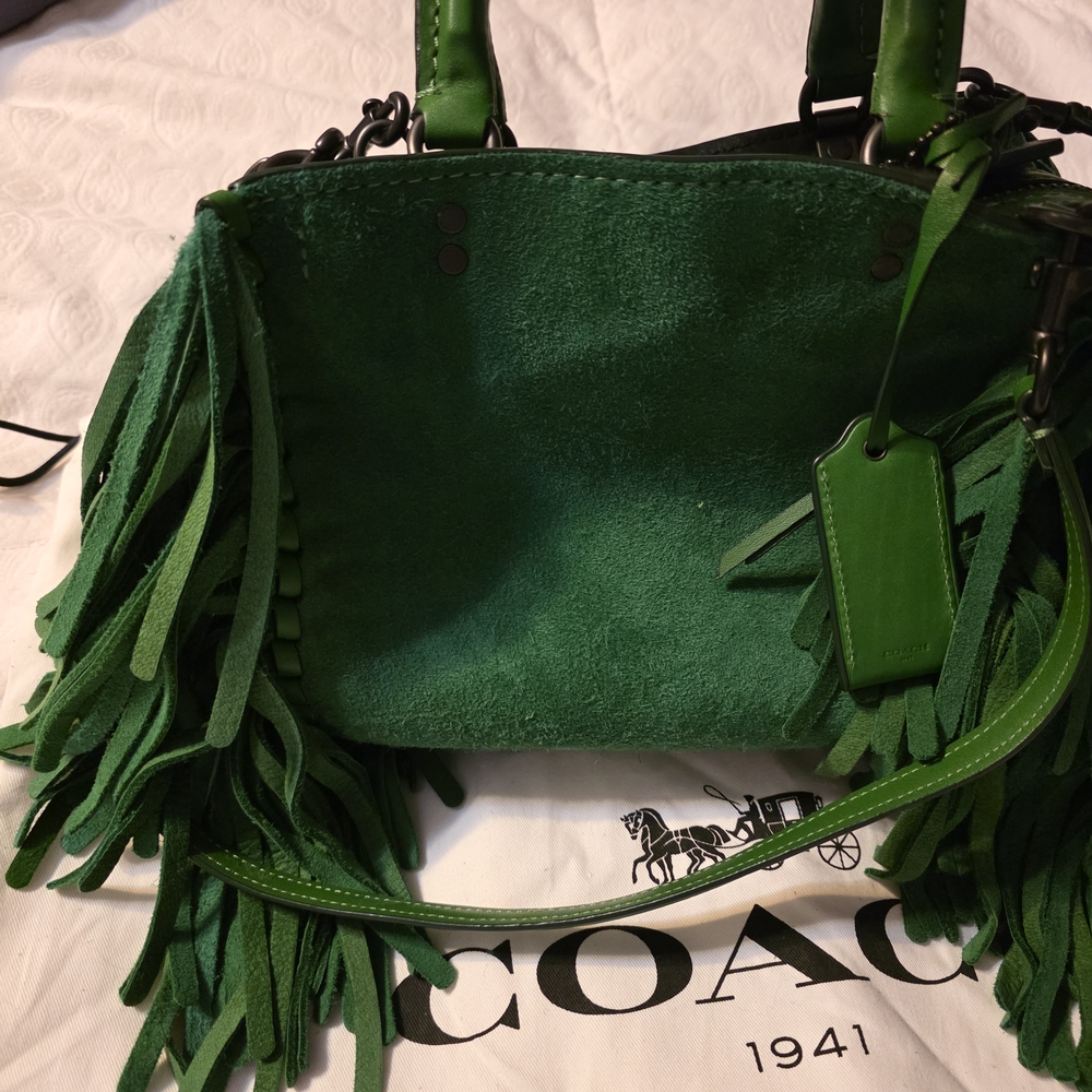 Coach Vibrant Green Suede Fringe Shoulder Bag